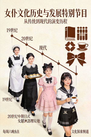 女仆文化历史与发展特别节目海报，探讨女仆文化的演变
